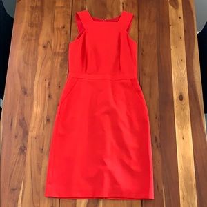 Red JCrew wool suiting sheath dress with pockets